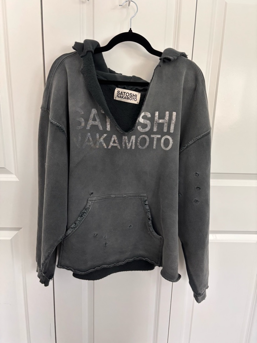 Distressed Men's Hoodie Jacket - Charcoal Gray